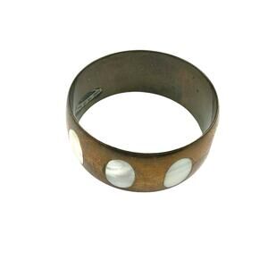 Carol For Eva Graham Brass Mother of Pearl Bracelet Wide Bangle Made in India